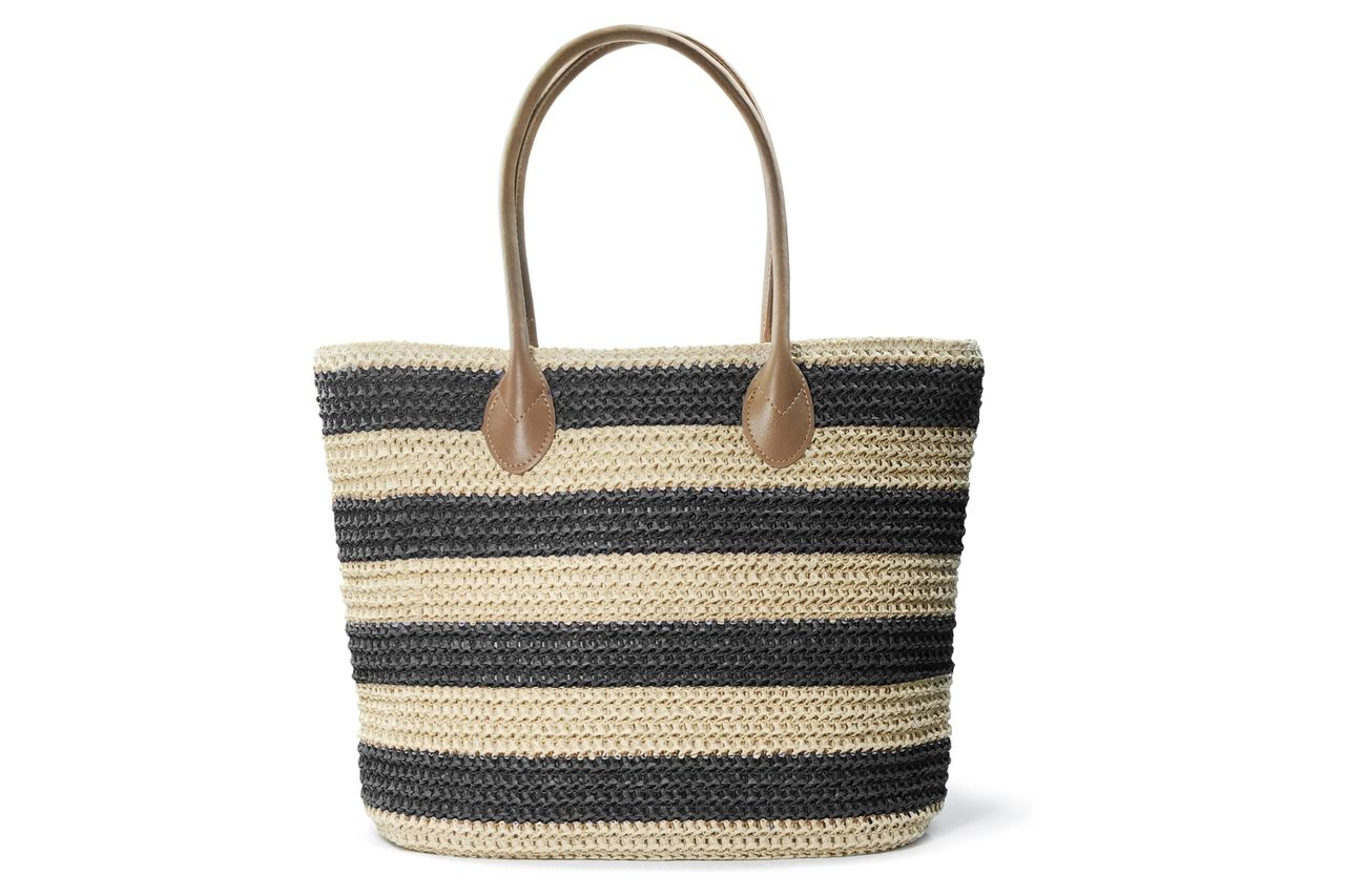 Striped Synthetic Straw Women's Tote Light Weight Vaction Shoulder Handbag Credit: Amazon
