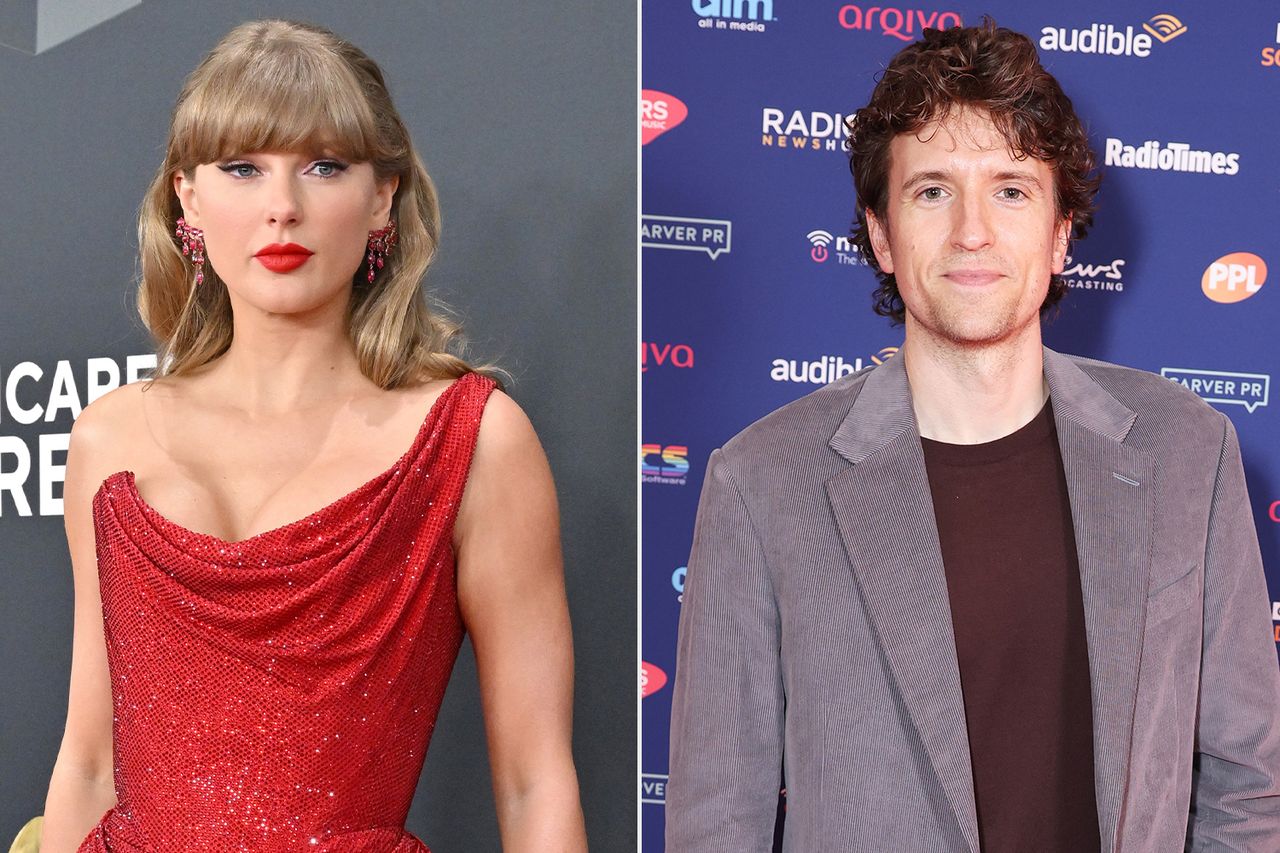Taylor Swift attends the 67th GRAMMY Awards on February 02, 2025 in Los Angeles, California ; Greg James attends The Audio and Radio Industry Awards on May 14, 2025 in London, England.Credit: Axelle/Bauer-Griffin/FilmMagic ; Max Cisotti/Dave Benett/Getty