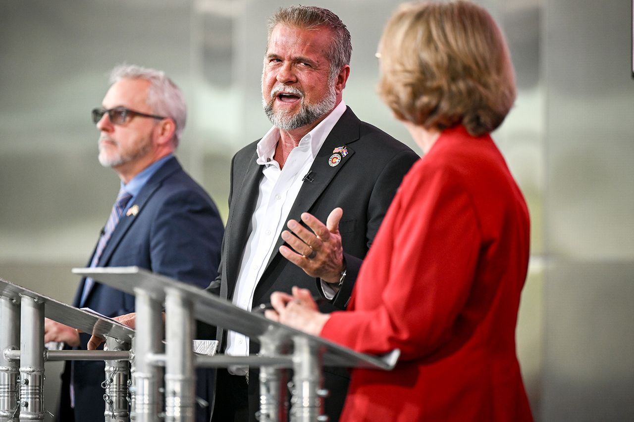 L to R: Colorado state Rep. Scott Bottoms, Victor Marx and Colorado state Sen. Barbara Kirkmeyer square off during a GOP gubernatorial debate in Denver on June 2Credit: AAron Ontiveroz/The Denver Post