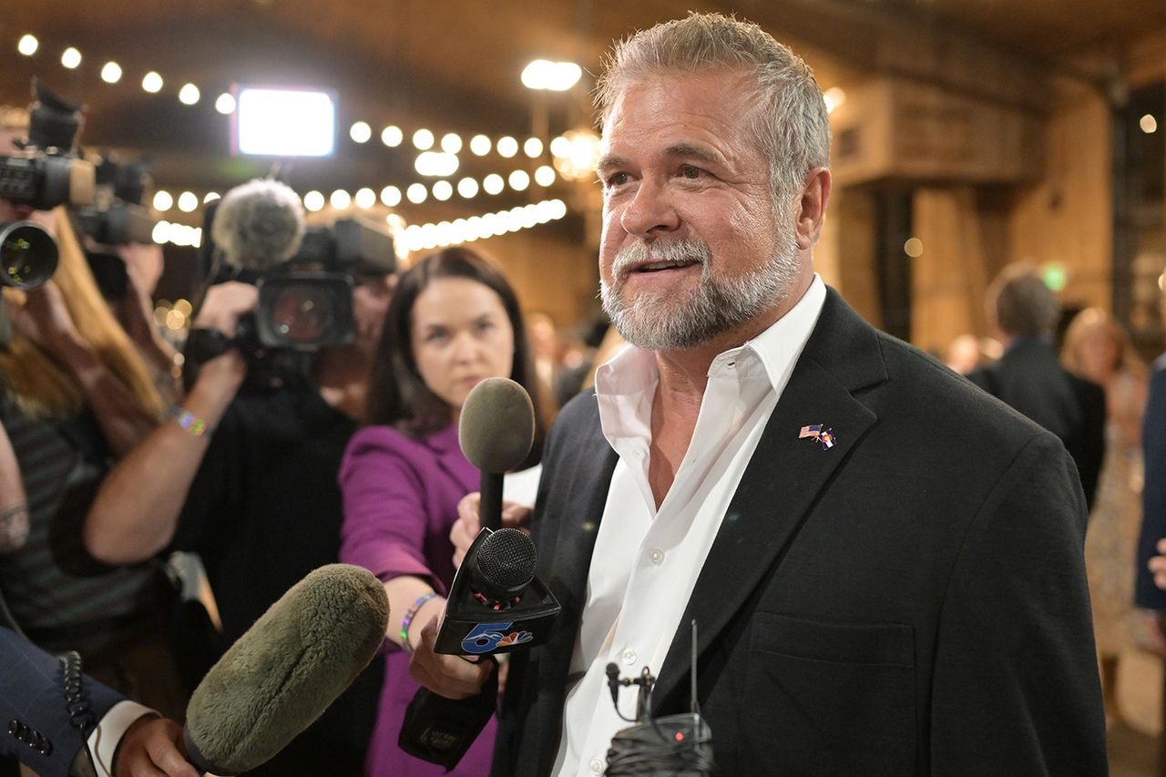 Colorado Republican gubernatorial candidate Victor Marx answers questions from reporters at Spruce Mountain Ranch in Larkspur, Colo., on June 30.Credit: Hyoung Chang/The Denver Post