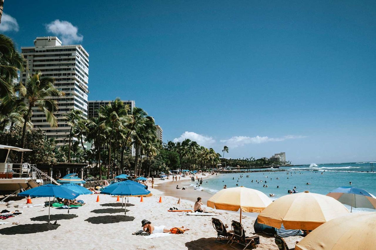 Waikiki Beach photographed on Sept. 22, 2025Credit: Mengshin Lin for The Washington Post via Getty