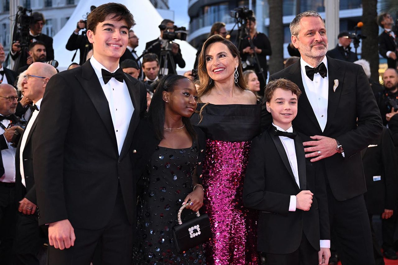 August Hermann, Amaya Hermann, Mariska Hargitay, Andrew Hermann and Peter HermannCredit: BERTRAND GUAY/AFP via Getty