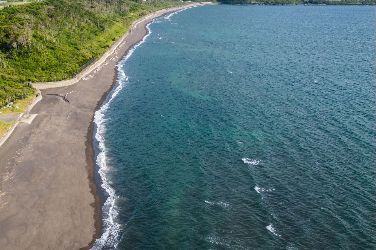 Kaimon volcano sandy beach near Kagoshima in southern Kyushu in JapanCredit: getty