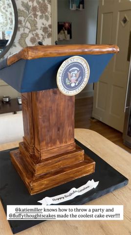 Lectern-shaped cake at a goodbye celebration for Karoline LeavittCredit: Karoline Leavitt/Instagram