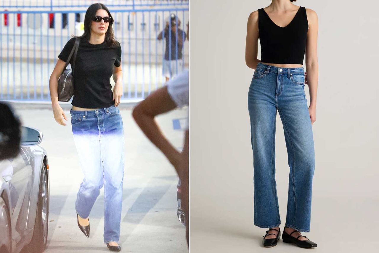 Kendall Jenner; Bella Stretch Relaxed Straight Jeans Credit: The Hollywood JR / BACKGRID; Quince