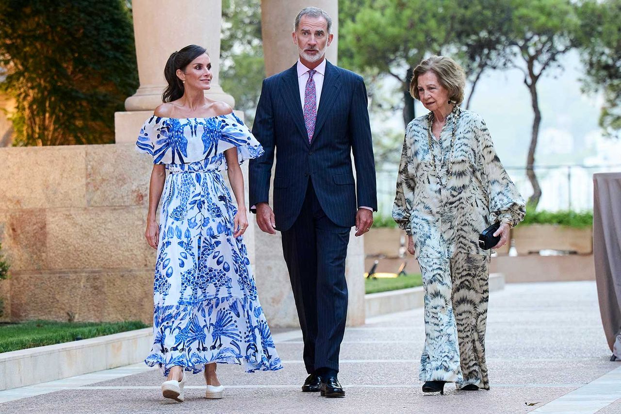 King Felipe VI of Spain (C), Queen Letizia of Spain (L), and Queen Sofia (R) host a dinner for authorities at the Marivent Palace on August 03, 2023 in Palma de Mallorca, Spain. Queen Letizia in 2023Credit: Carlos Alvarez/Getty