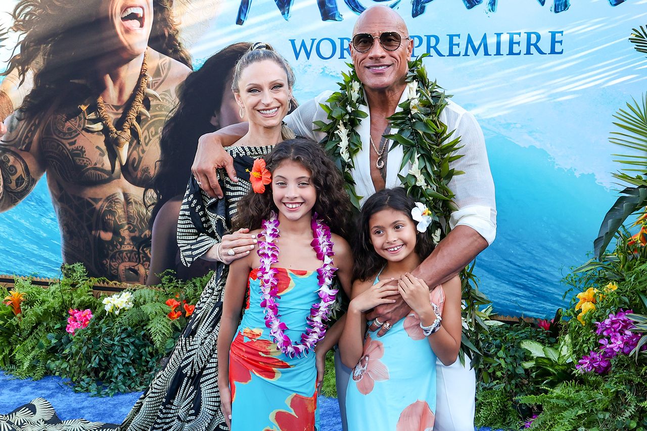 (Left-right:) Lauren Hashian, Jasmine Johnson, Dwayne Johnson and Tiana Johnson at the Los Angeles premiere of ‘Moana’ on July 7Credit: Kevin Mazur/Getty