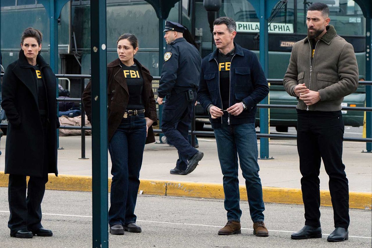 Missy Peregrym as Special Agent Maggie Bell, Juliana Aidén Martinez as Special Agent Eva Ramos, John Boyd as Special Agent Stuart Scola and Zeeko Zaki as Special Agent Omar Adom ‘OA’ Zidan on ‘FBI’Credit: Bennett Raglin/CBS