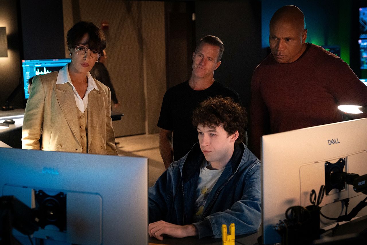 Jennifer Beals as Robyn Wells, Scott Caan as Nick Schaeffer, LL Cool J as Sam Hanna and Devin Druid as Sean Sullivan in ‘NCIS: New York’Credit: Michael Greenberg/CBS