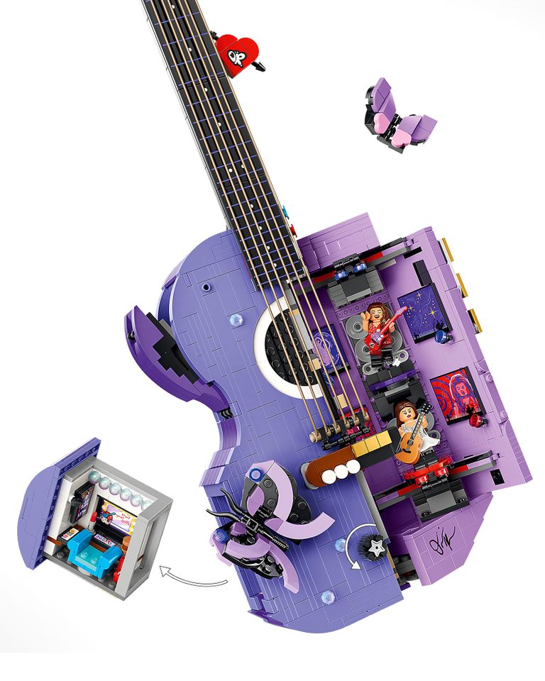 Olivia Rodrigo X LEGO Olivia Rodrigo’s Dual Guitar Lego Set with a hamburger in the mini dressing roomCredit: The LEGO Group