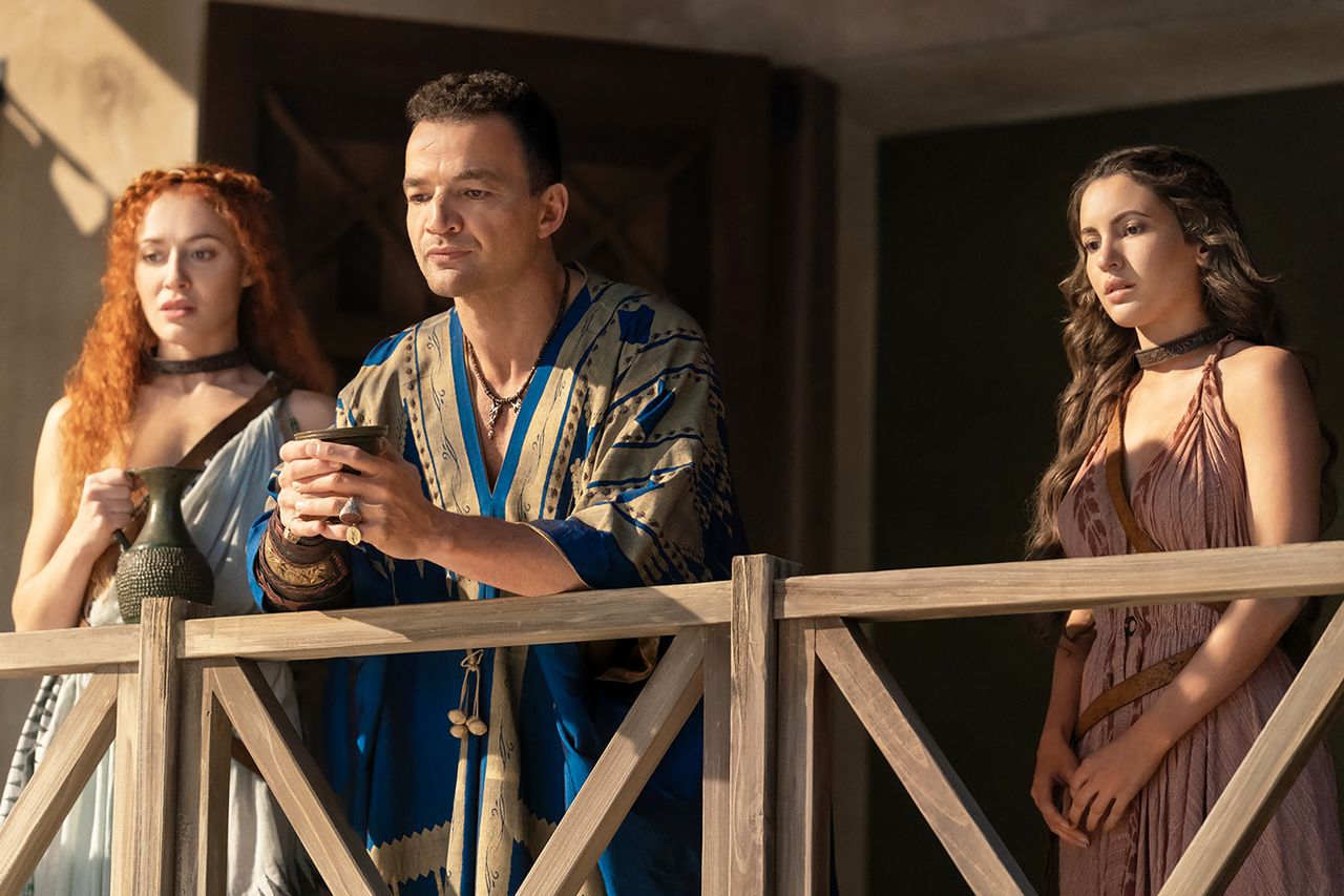 Ivana Baquero as Messia, Nick Tarabay as Ashur and Jamaica Vaughn as Hilaria in ‘Spartacus: House of Ashur’Credit: Starz