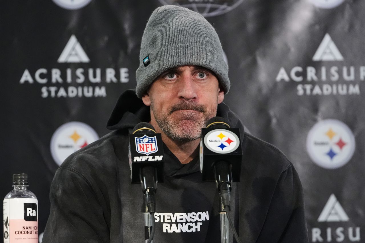 Aaron Rodgers speaks during a press conference in 2026.Credit: Gene J. Puskar/AP Photo