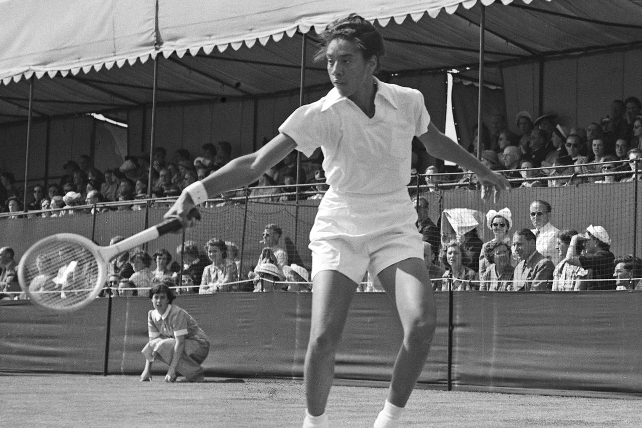 Althea Gibson during her semi-final match against Betty Rosenquest at the 1951 Kent Championships tennis tournament.Credit: Edward Miller/Keystone/Hulton Archive/Getty