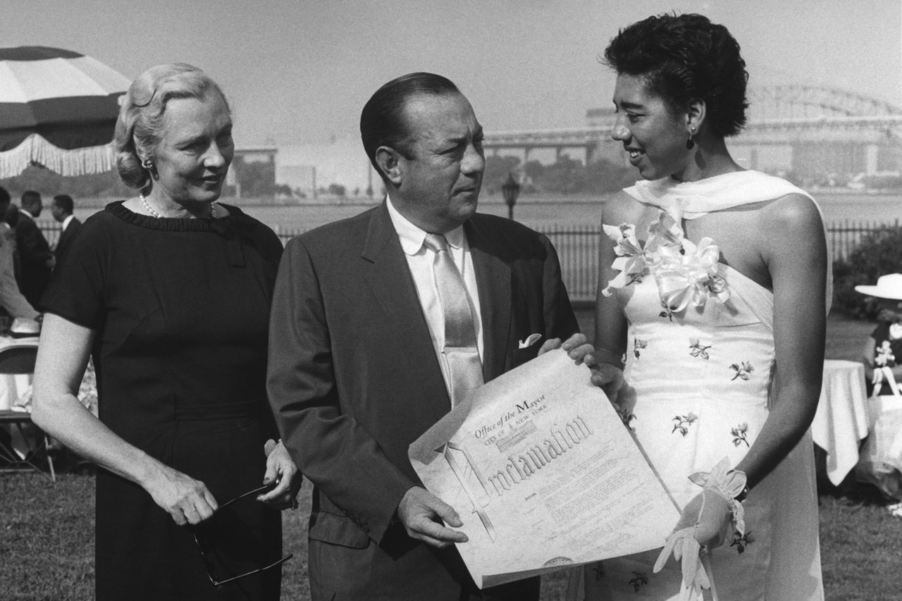 Althea Gibson is honored by Mayor Robert F. Wagner and his wife at Gracie Mansion in New York City in 1957.Credit: FPG/Getty