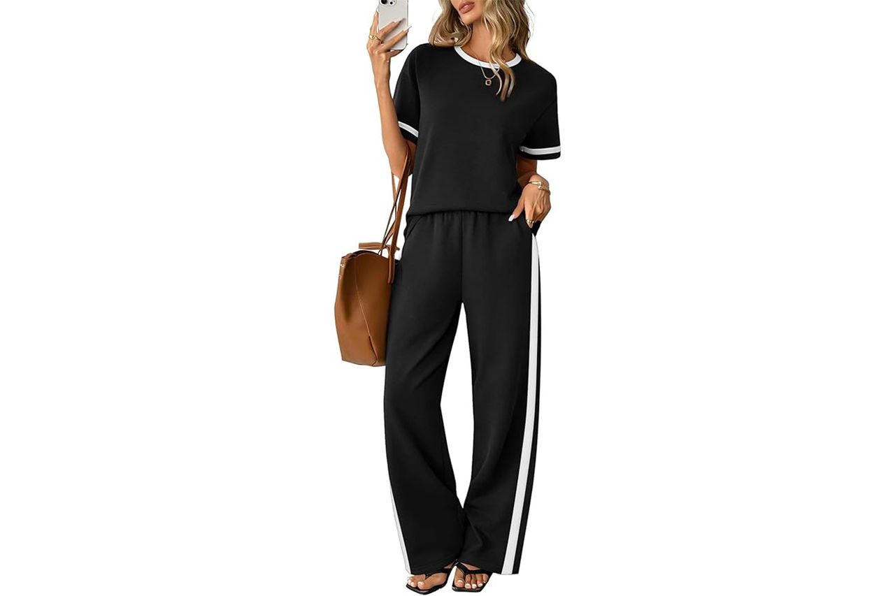 Sampeel 2 Piece Sets for Women Matching Sets Summer Outfits Resort Wear Short Sleeve Lounge Set Wide Leg Pants with Pockets Credit: Amazon