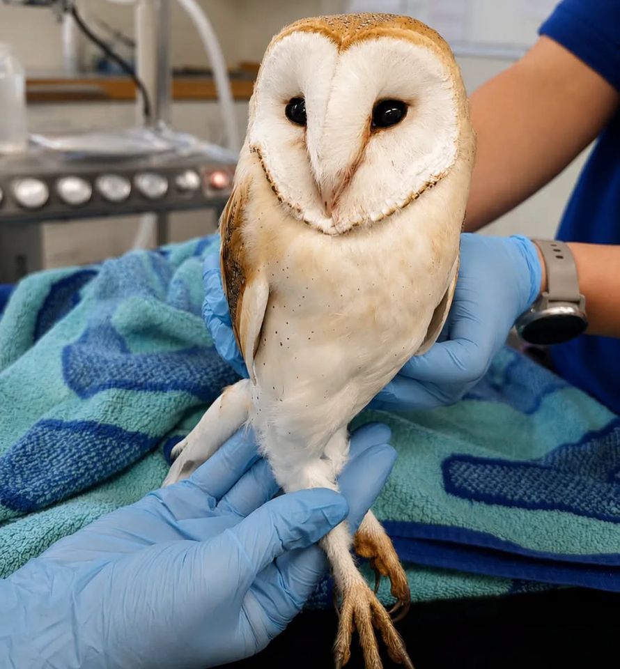 Rescued Barn Owl that was stranded at sea. The rescue owl at the RSPCA East Winch Wildlife CentreCredit: RSPCA East Winch Wildlife Centre