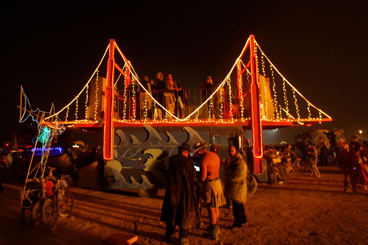 The Golden Gate Bridge art car at the 2009 Burning Man festival. The Golden Gate Bridge art car at the 2009 Burning Man festival.Credit: Frederic Larson/San Francisco Chronicle via Getty