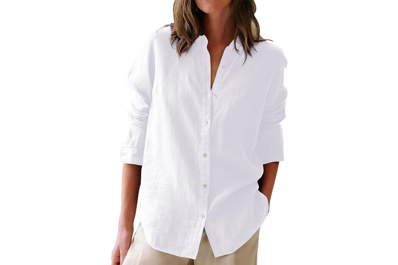 Button Down Shirts for Women Cotton Oxford Shirts Long Sleeve Dress Shirts Collared Blouses Work Casual Solid Tunic Tops Credit: Amazon
