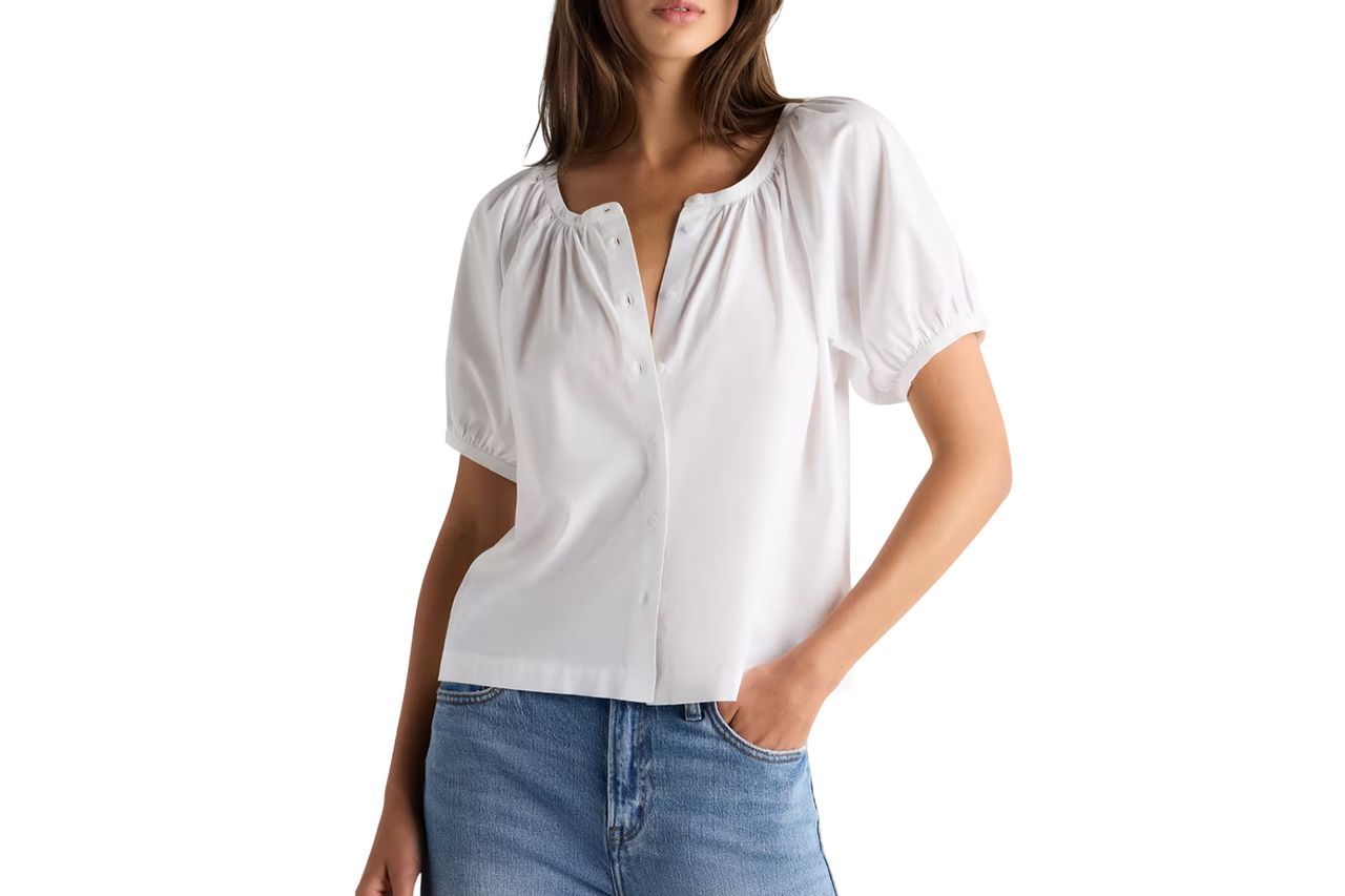 Cotton Viscose Voile Raglan Short Sleeve Blouse Credit: Quince