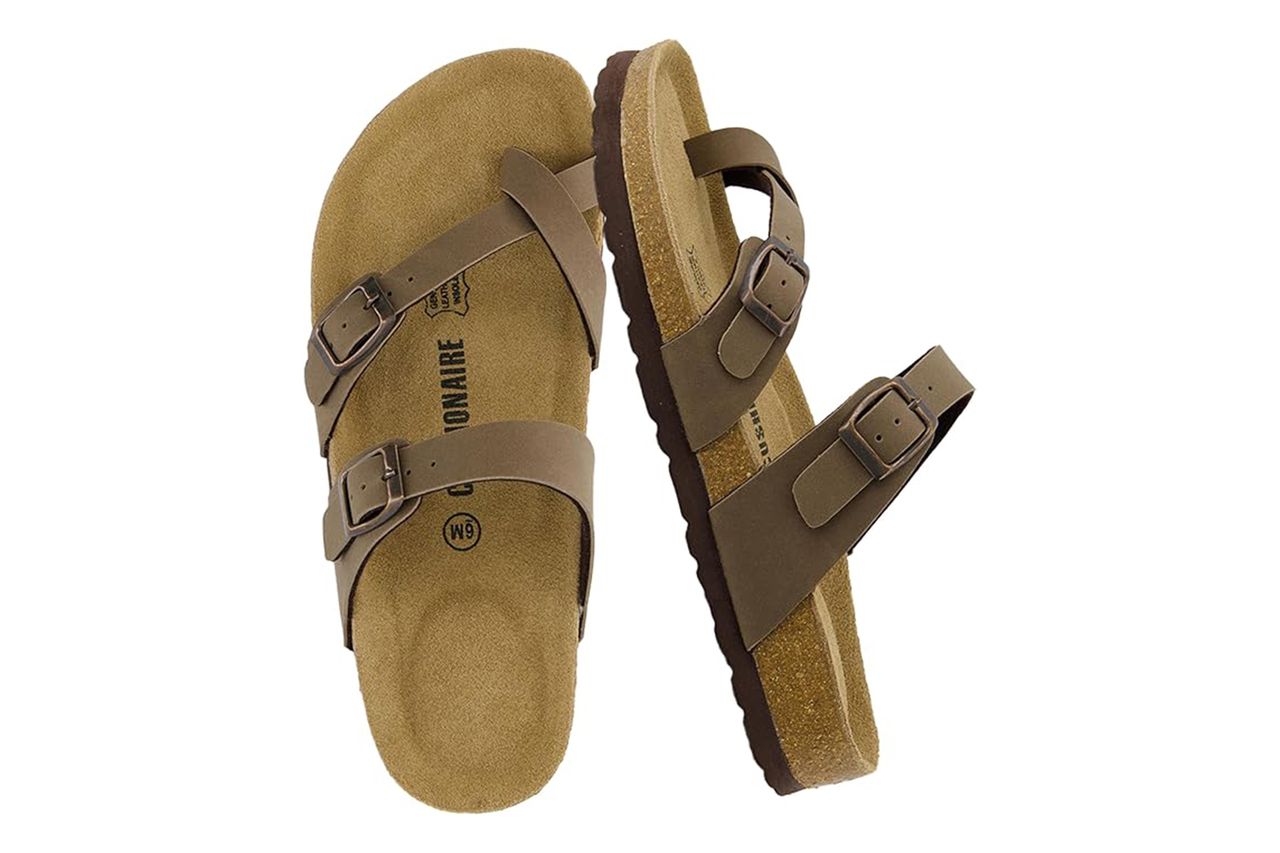 CUSHIONAIRE Luna Sandals for Women, Cork Footbed Womens Sandals for Summer Comfort with Adjustable Straps, Wide Width Available Credit: Amazon