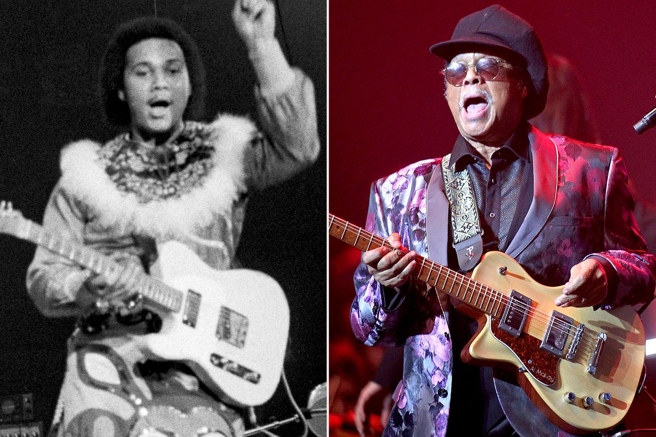 From left: Al McKay performs onstage on Feb. 3, 1978; Al McKay performs in Hamburg, Germany, on Dec. 20, 2019Credit: Michael Putland/Getty ; Tristar Media/Getty