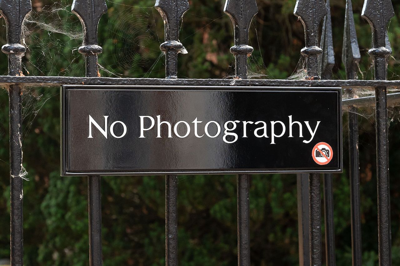 “No Photography” sign on the Eton College campus in Berkshire, England, on Aug. 5, 2026Credit: Maureen McLean/Shutterstock