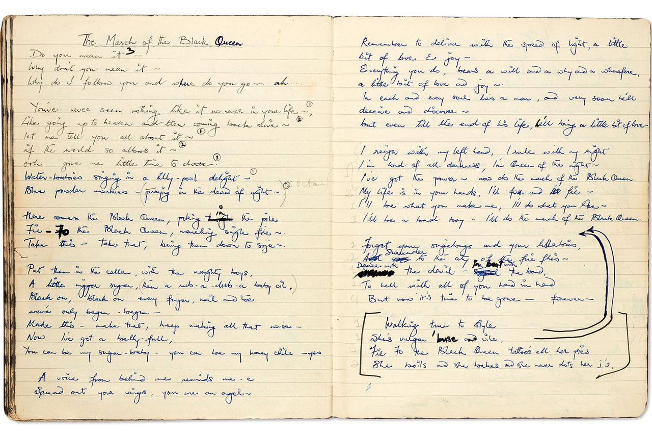 Freddie Mercury’s notebook from the writing of ‘The March of the Black Queen’Credit: Reproduced by permission of Queen Music Ltd/Sony Music Publishing Ltd, London N1C 4DJ