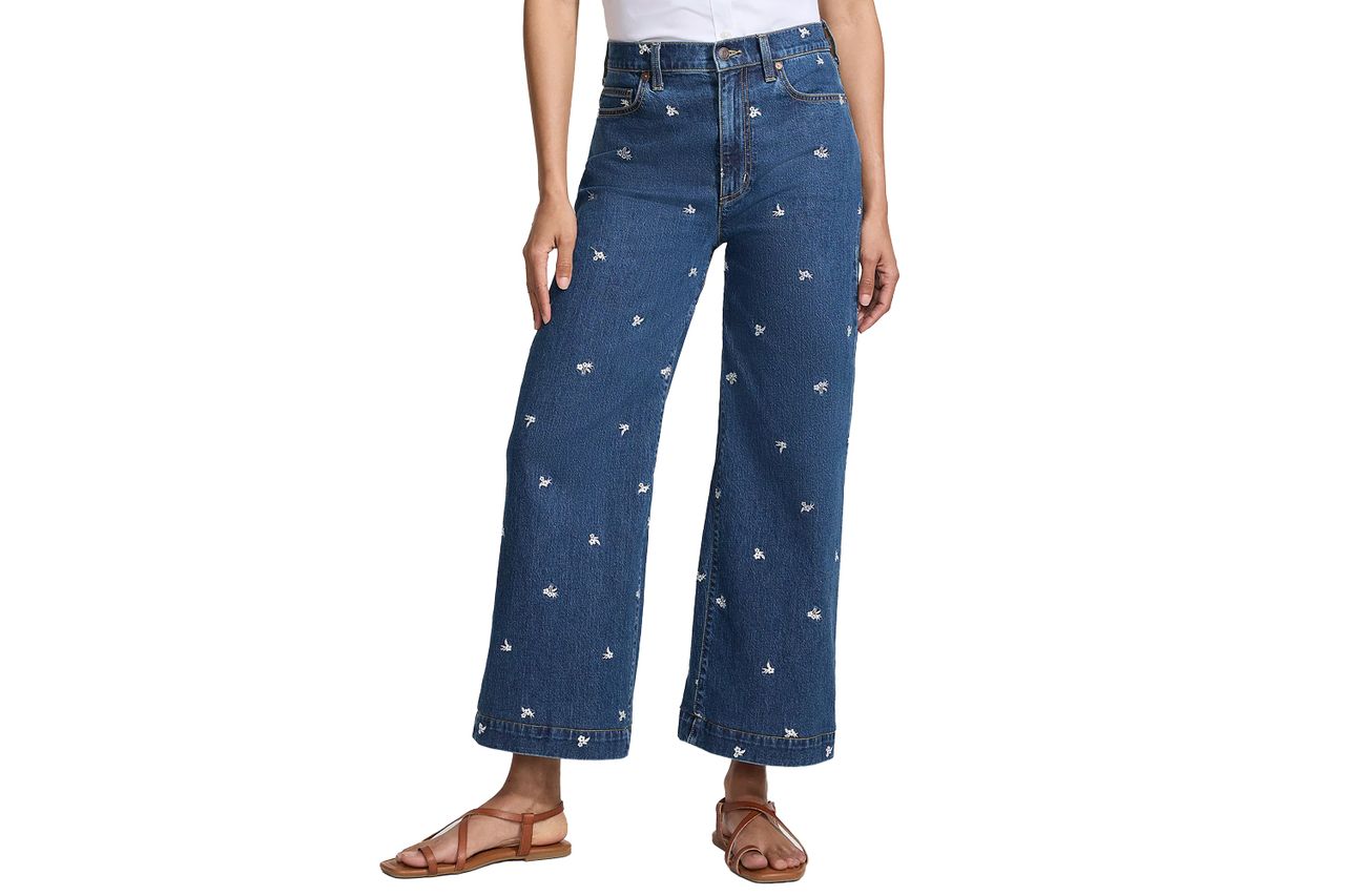Lands' End Women's Soft Denim High Rise Embroidered Wide Leg Crop Jeans Credit: Lands' End