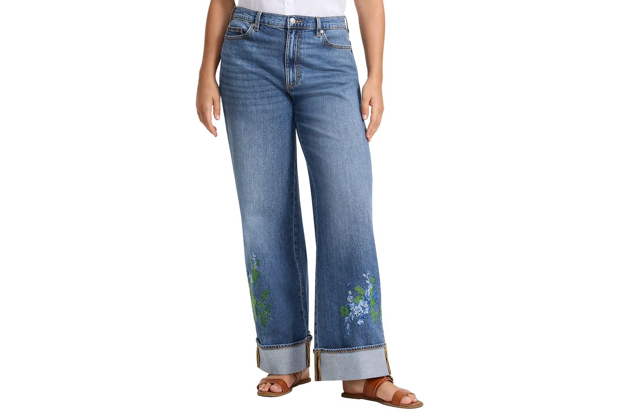 Lands' End Women's Soft Denim High Rise Wide Leg Embroidery Jeans Credit: Lands' End