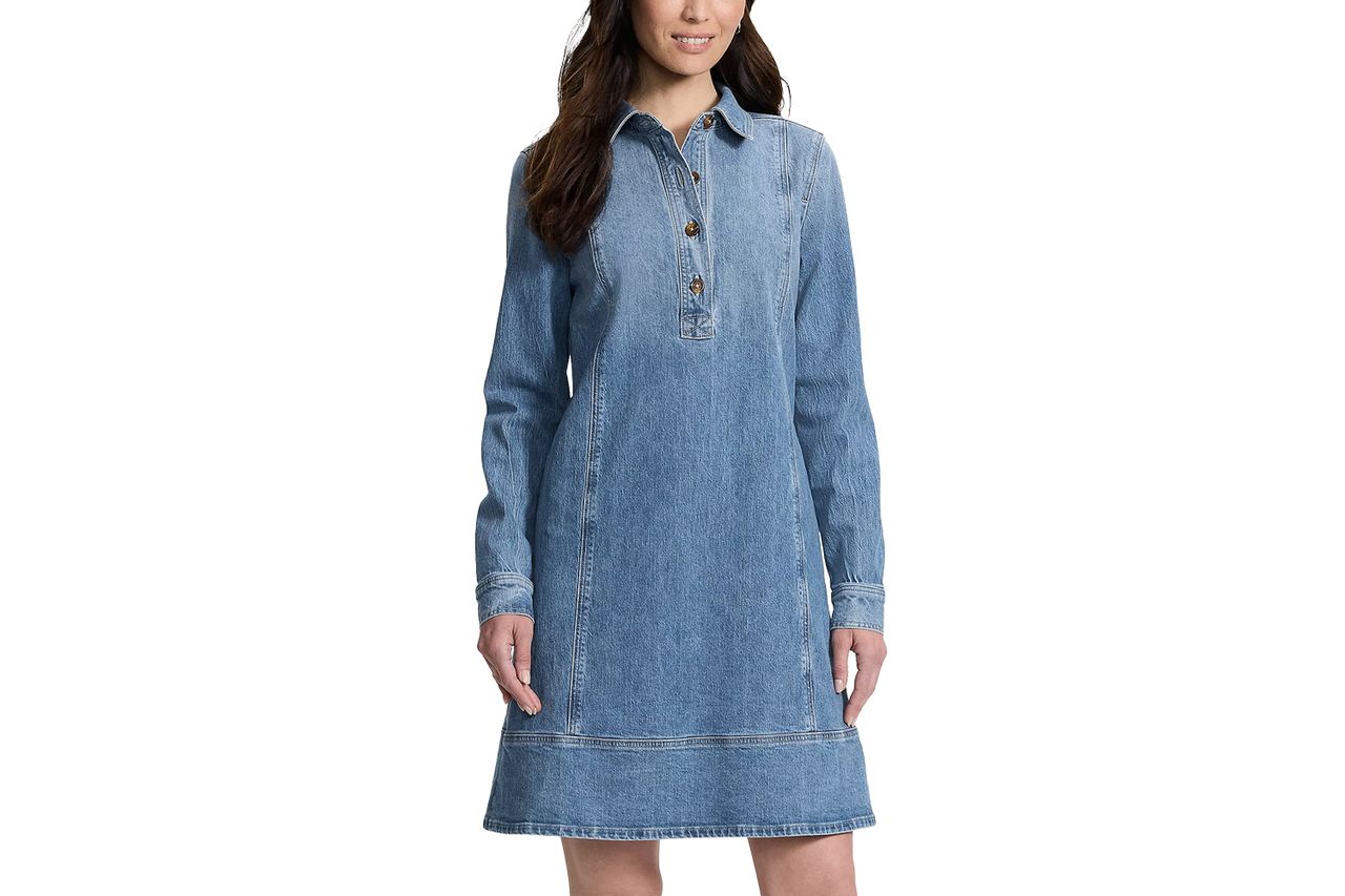 Lands' End Women's Soft Denim Popover Long Sleeve Shirt Dress Credit: Lands' End