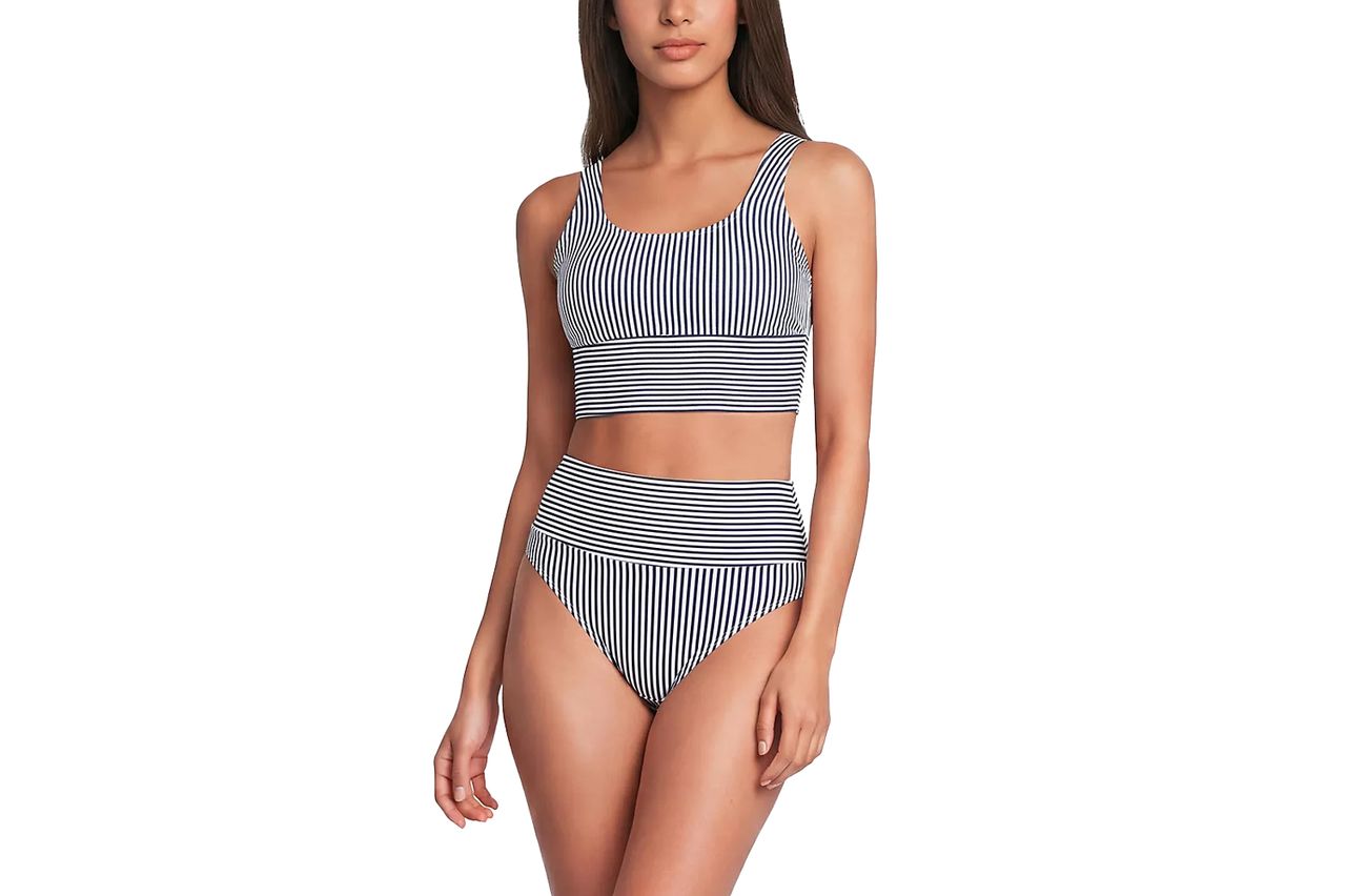 Lands' End Women's Tugless Midkini Top and High Waisted Bottom Swimsuit Set Credit: Lands' End