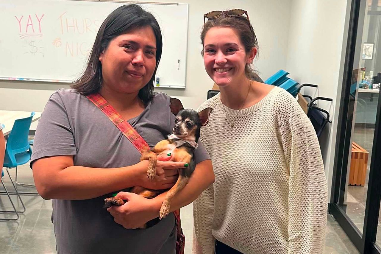 Flor with Vanessa Antonino and a Griffith Indiana Animal Control & Shelter volunteer.Credit: Griffith Indiana Animal Control & Shelter