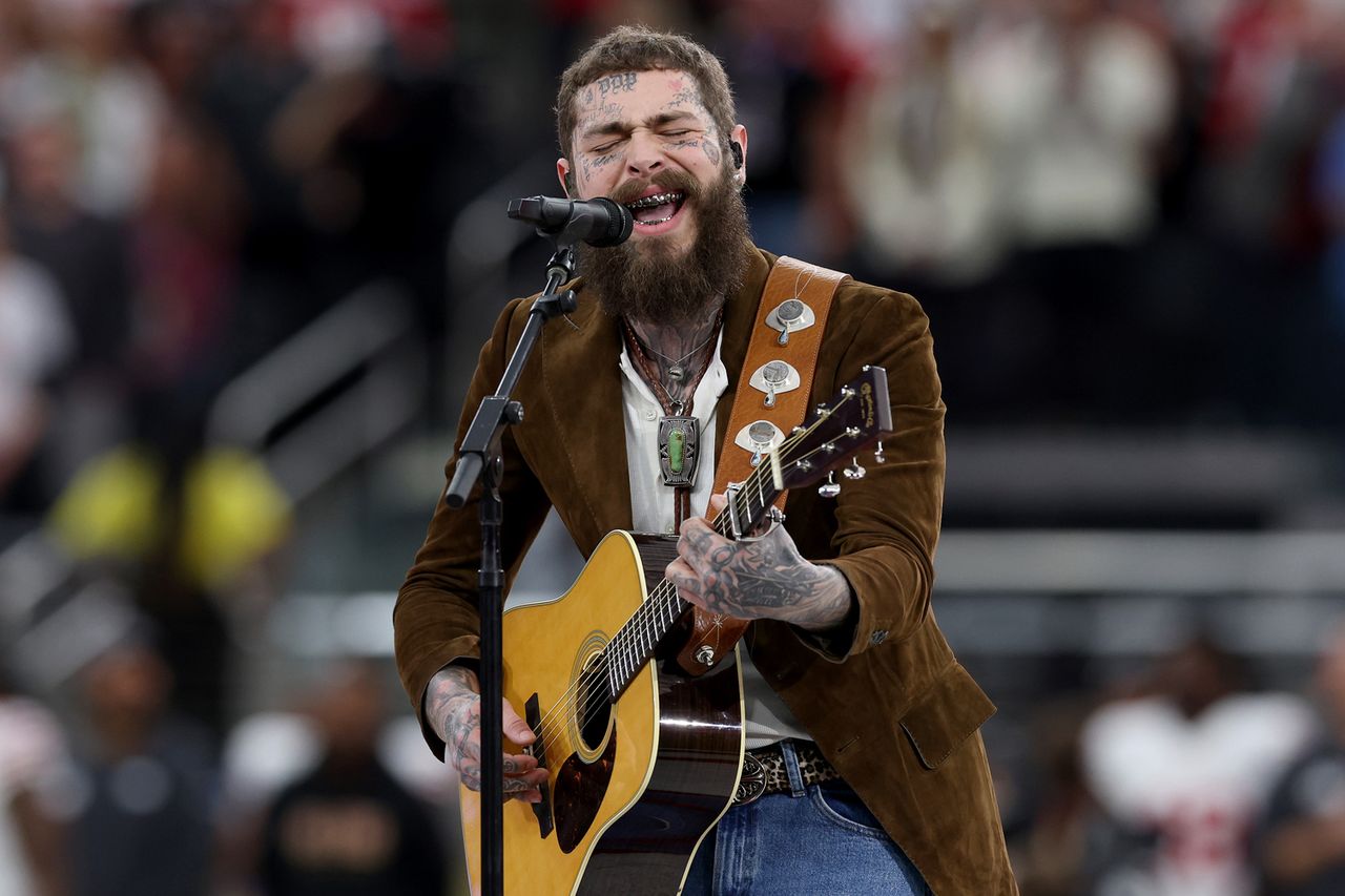 Post Malone performs prior to Super Bowl LVIII on February 11, 2024 in Las Vegas, Nevada. Post Malone performs prior to Super Bowl LVIII in Las Vegas in February 2024Credit: Jamie Squire/Getty