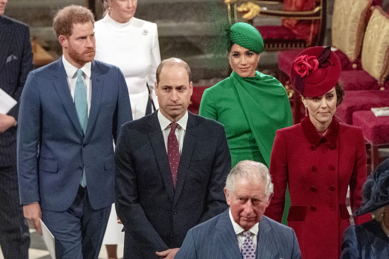 Prince Harry, Meghan Markle, Prince William, Kate Middleton and King Charles on March 9, 2020Credit: Phil Harris - WPA Pool/Getty