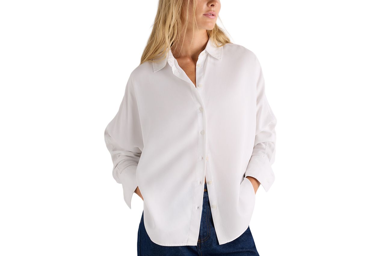 Quince Vintage Wash Tencel Dolman Long Sleeve Shirt Credit: Quince
