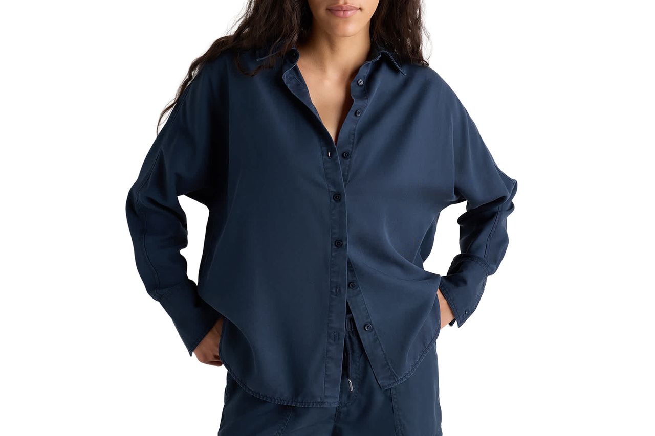 Vintage Wash Tencel Dolman Long Sleeve Shirt Midnight Blue Credit: Quince