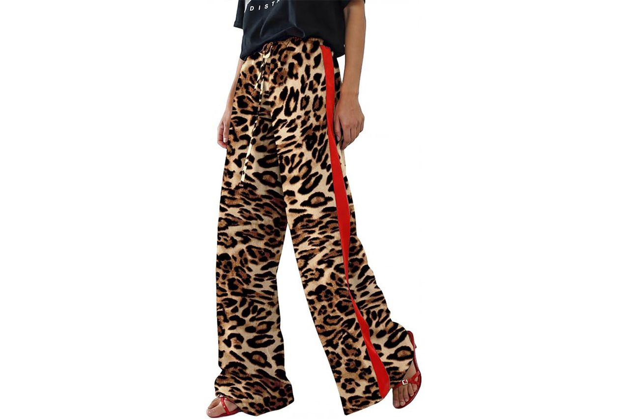 Rapbin Leopard Wide Leg Pants Flowy Side Striped Palazzo Trouser Credit: Amazon