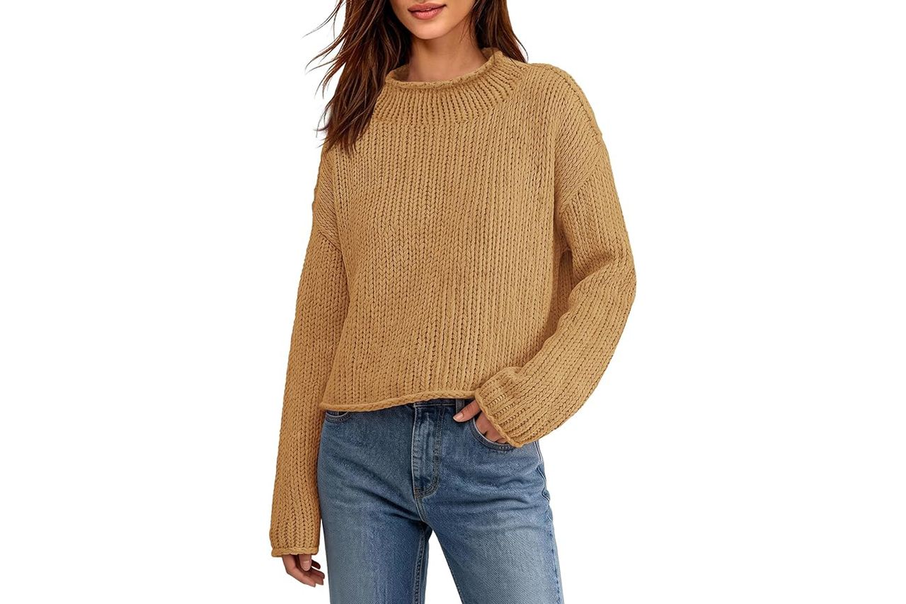 Amazon ReachMe Women's Chunky Knit Mock Neck Cropped Sweater Credit: Amazon