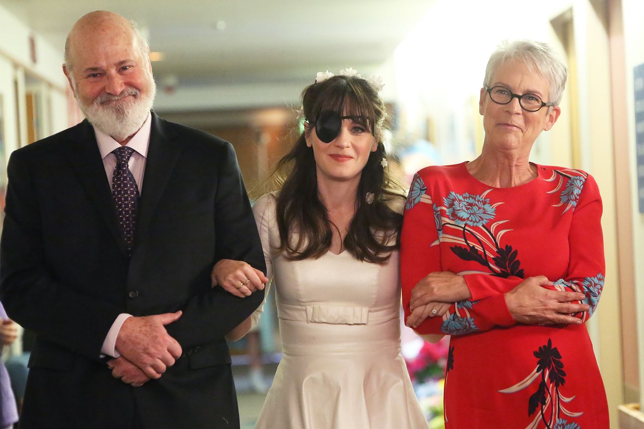 Guest star Rob Reiner, Zooey Deschanel and guest star Jamie Lee Curtis in Guest star Rob Reiner, Zooey Deschanel and guest star Jamie Lee Curtis in “The Curse of the Pirate Bride,” the first part of the special one-hour series finale episode of New GirlCredit: FOX Image Collection via Getty