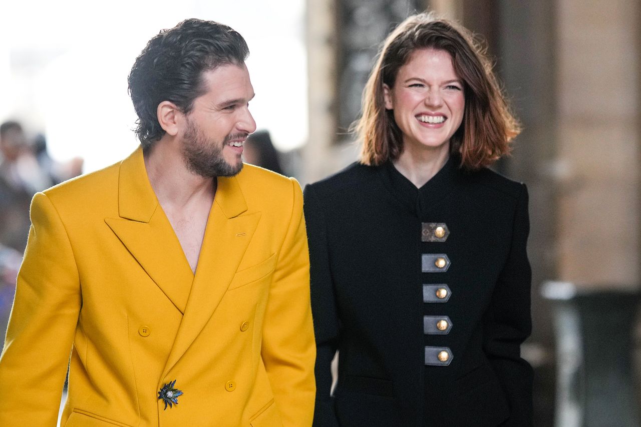 Kit Harington and Rose Leslie at Paris Fashion Week on January 19, 2023.Credit: Edward Berthelot/Getty