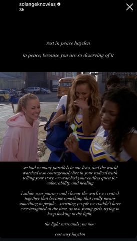 Solange Knowles’ Instagram Story tribute to Hayden PanettiereCredit: Solange Knowles/Instagram