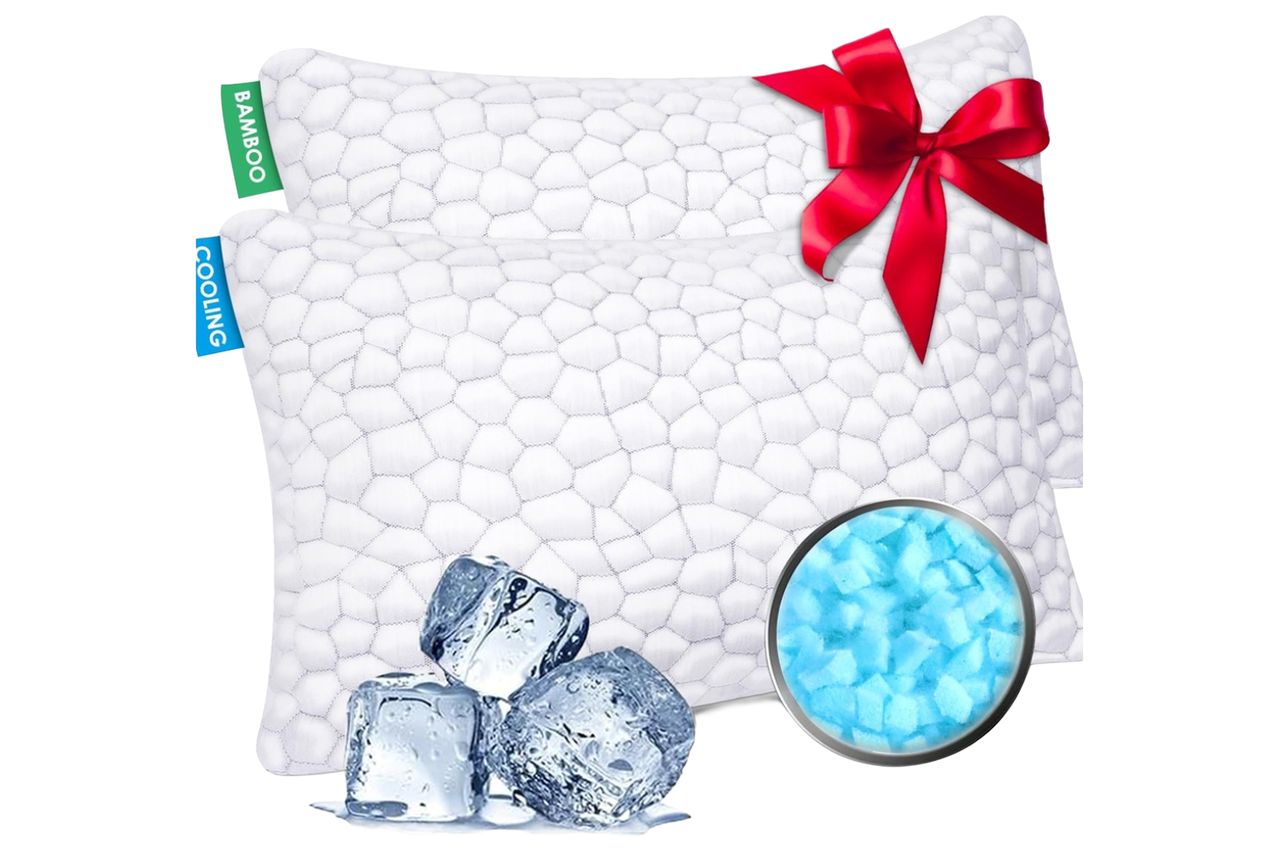 SUPA MODERN Cooling Pillow Queen Size Set of 2, CertiPUR-US Shredded Memory Foam Pillows for Sleeping, Cool Bed Pillows for Hot Sleepers, Adjustable Firm Pillow for Side,Back,Stomach Sleepers Credit: Amazon