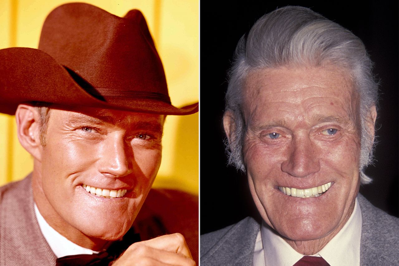 Chuck Connors in ‘The Rifleman’; Chuck Connors at the 20th anniversary party for ‘Police Story’ on March 11, 1992Credit: Silver Screen Collection/Getty; Ron Galella, Ltd./Ron Galella Collection via Getty