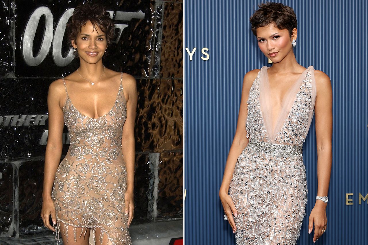 Halle Berry at the 2002 premiere of ‘Die Another Day’; Zendaya at the 78th Emmy Awards on Sept. 14, 2026Credit: Steve Granitz/WireImage; Monica Schipper/Getty