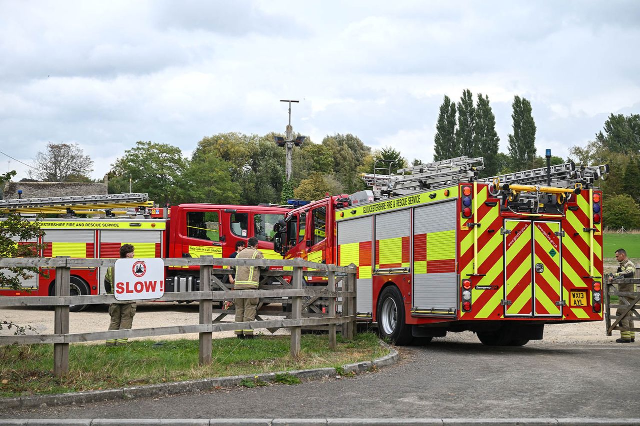 Firetrucks near RAF Fairford on Sept. 27, 2026Credit: JUSTIN TALLIS / AFP via Getty