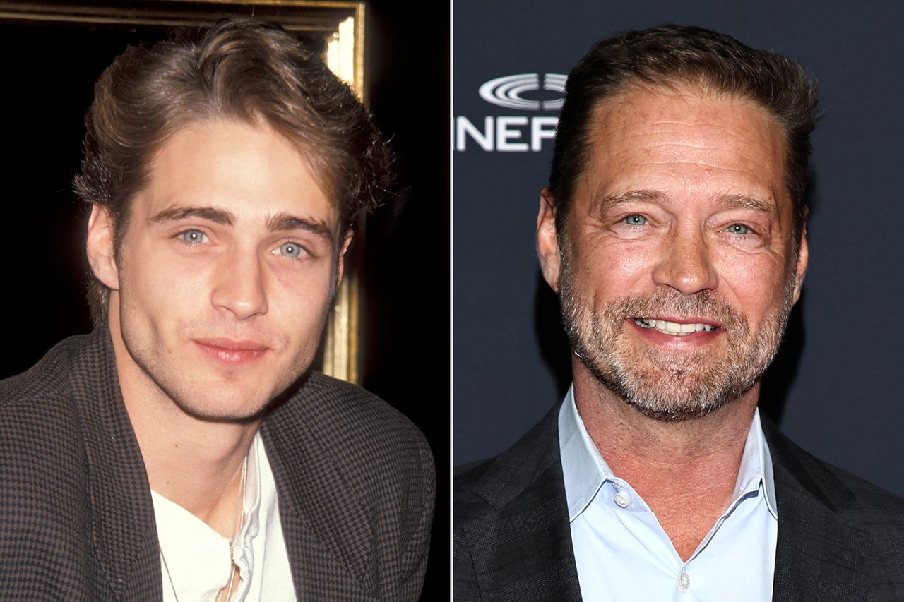 From left: Jason Priestley attends Helen Hayes’ 90th birthday party at the Plaza Hotel in New York City on Oct. 22, 1990; Jason Priestley attends the Canadian Screen Awards at the CBS Broadcast Centre in Toronto on June 1, 2025Credit: Ron Galella/WireImage; Jeremy Chan/Getty