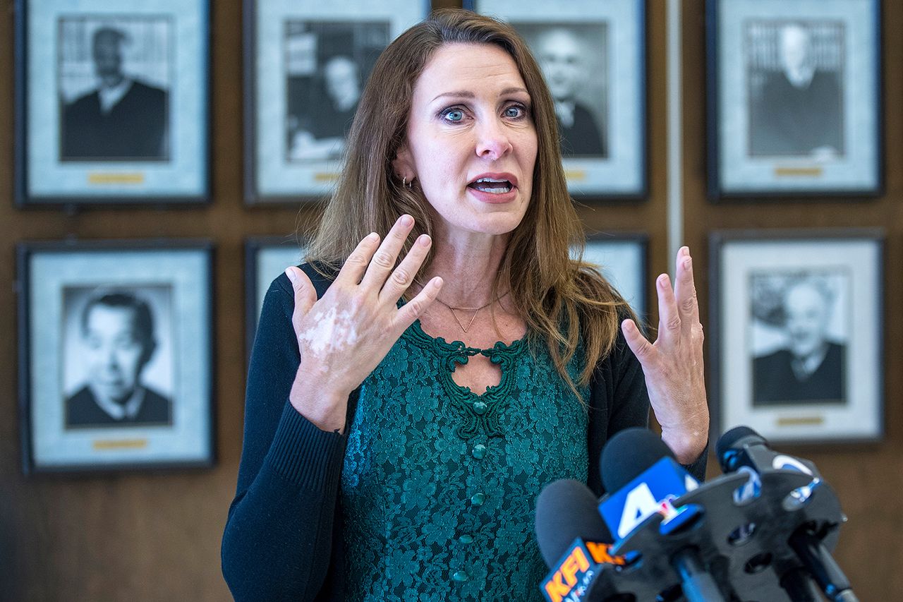 Jennifer Asbenson at a press conference in 2018Credit: Mark Rightmire/Orange County Register via Getty