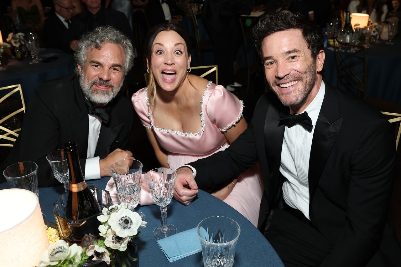 Mark Ruffalo, Kaley Cuoco and Tom Pelphrey attend the 78th Primetime Emmy Awards held at Mark Ruffalo, Kaley Cuoco and Tom PelphreyCredit: Todd Williamson/NBC via Getty
