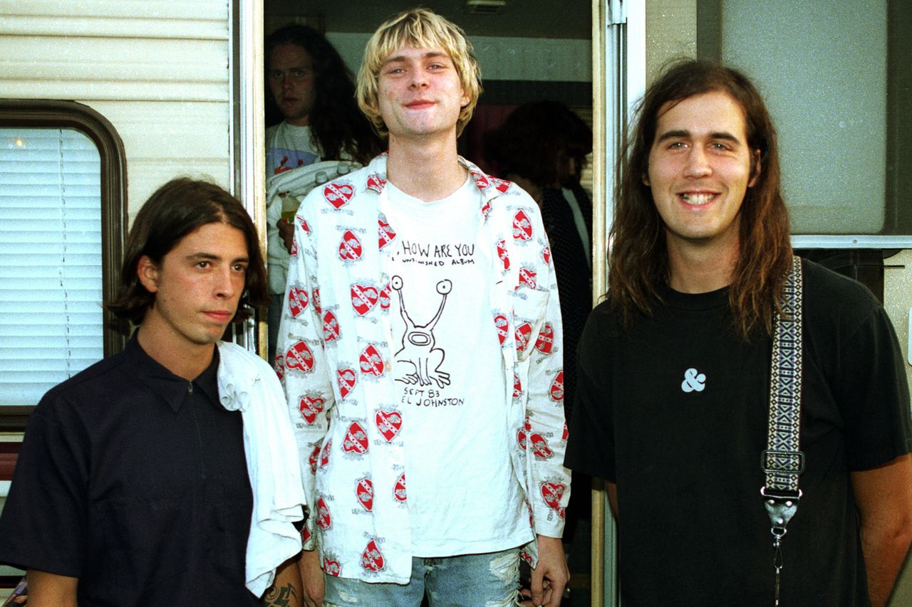 Dave Grohl, Kurt Cobain and Kirst Novoselic of Nirvana attend the rehearsals for the 1992 MTV Video Music AwardsCredit: Jeff Kravitz/FilmMagic