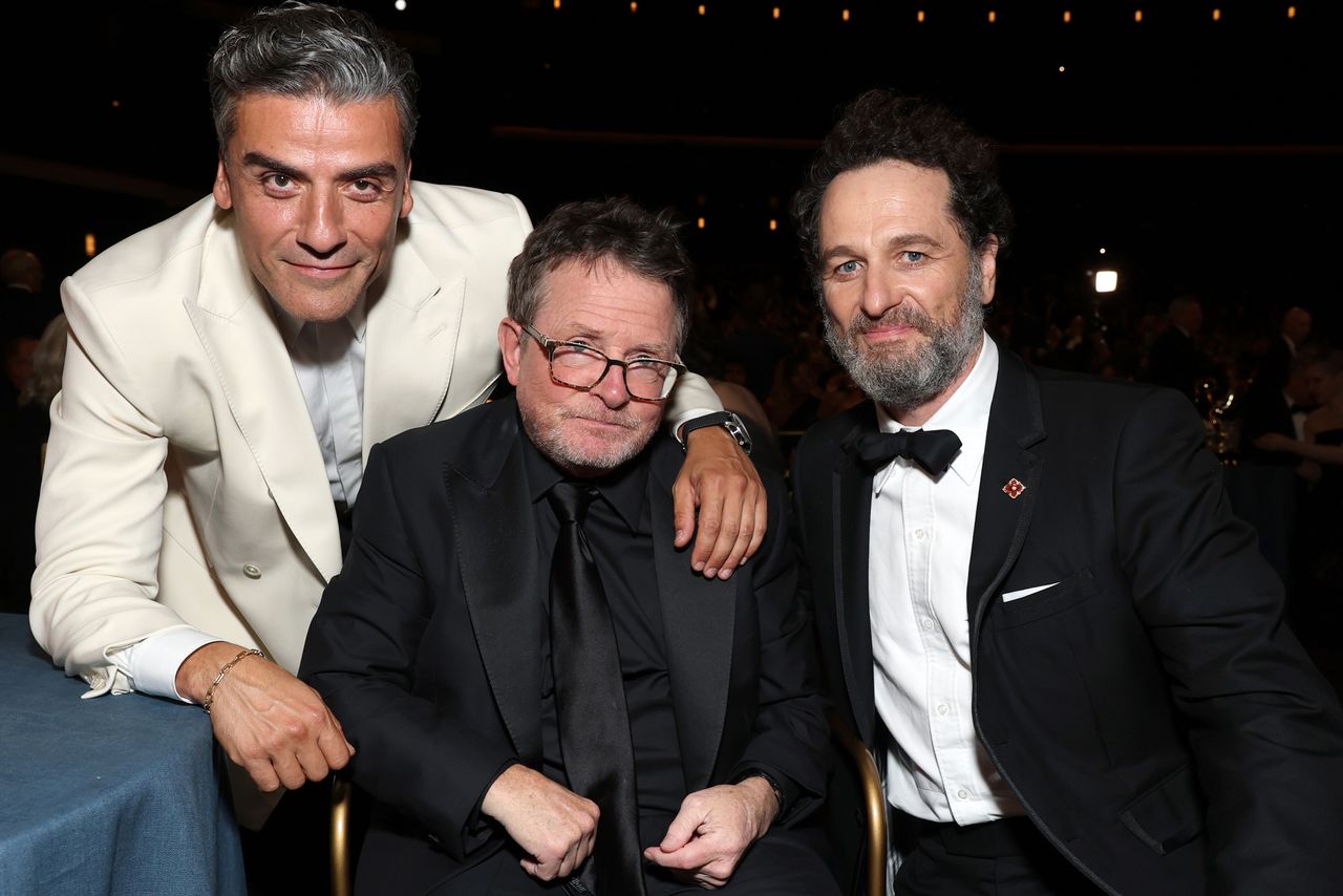 Oscar Isaac, Michael J. Fox and Matthew Rhys Oscar Isaac, Michael J. Fox and Matthew RhysCredit: Todd Williamson/NBC via Getty